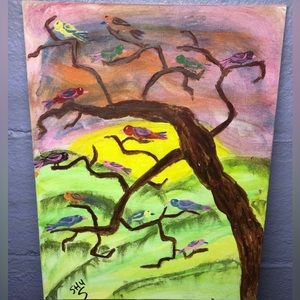 ✨🕊✨Original Art by JM “Birds On A Tree” Acrylic Abstract Wall Painting